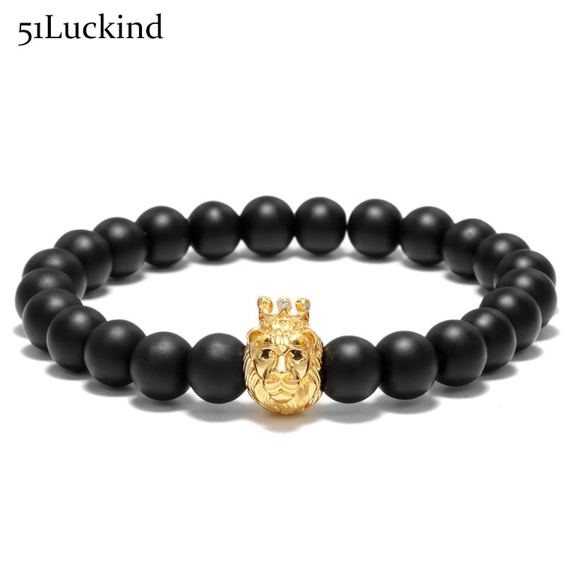 

Beaded, Strands Cool Animal King Lion Bracelet Black Matte Stone Crown Braclet For Men Women Armband Jewelry Accessories Bileklik Erkek