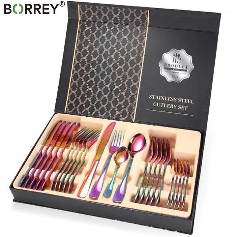 

BORREY 24Pcs Stainless Steel Flatware Set Rose Gold Flatware Gold Cutlery Dinner Set Tableware Western Dinner Dinnerware1