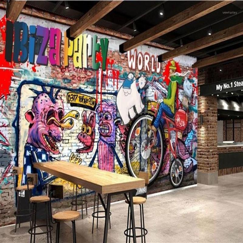

Drop Shipping Custom Mural Personality Graffiti Large Mural Wallpaper Bar KTV Lounge Bar Cafe Living Room 3D Retro Wallpaper1, As pic
