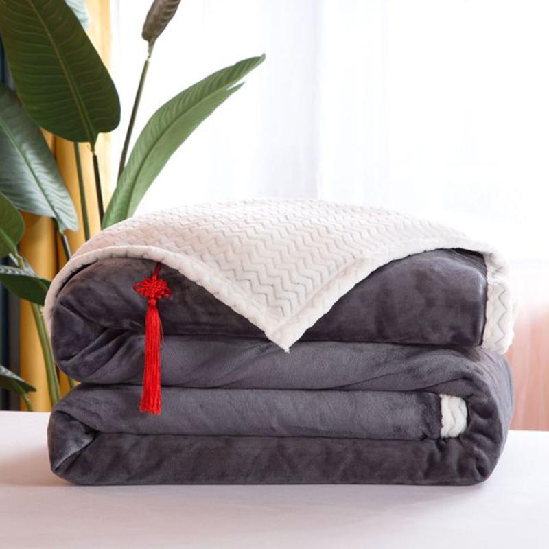 

Solid For Lamb Flannel Blanket Bed Sheet Wool Thick Double-layer Color Couch Bedspread Blanket Cover The