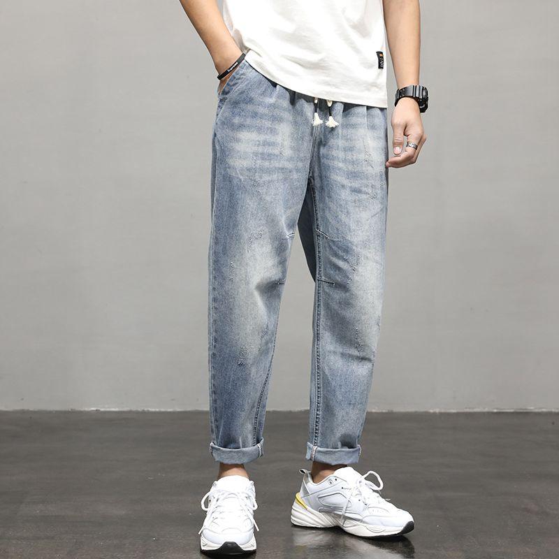 

Men Jeans 2021 Spring New loose Cotton Jeans Man Straight Trousers Fashion Personality Cowboys, Light blue