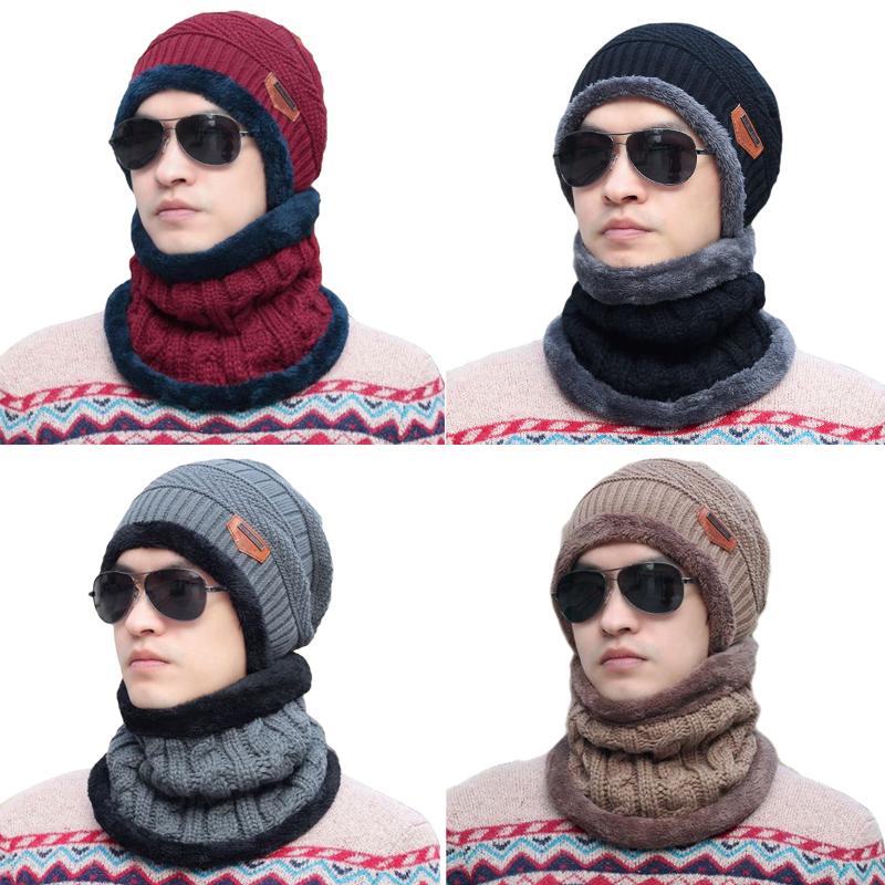 

Men Women Camping Hat Beanie Baggy Warm Wool Fleece Ski Cap + Neckerchief 2PCS Winter Accessories