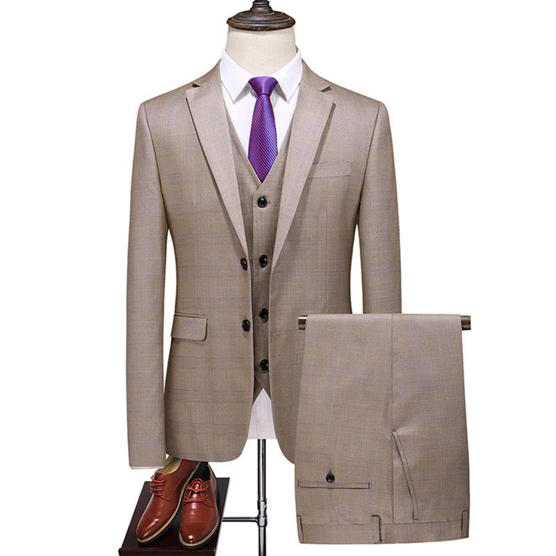 

Size 6XL ( Jacket + Vest + Pants ) New Fashion Boutique Plaid Casual Business Men's Suit Groom Wedding Dress Performance Tuxedo, Purple