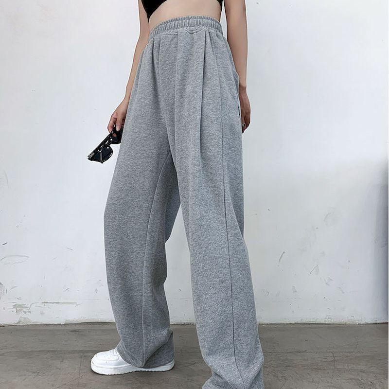 

Gray black Sports pants women loose trousers autumn and winter high waist drape thin straight wide-leg casual pants ins fashion