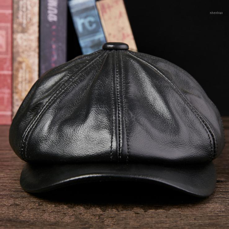 

Genuine Leather Hat for Men Newsboy Caps Gorras Mujer Designer Hat Newsboy Hats Women Adult Leather Cap1, Black