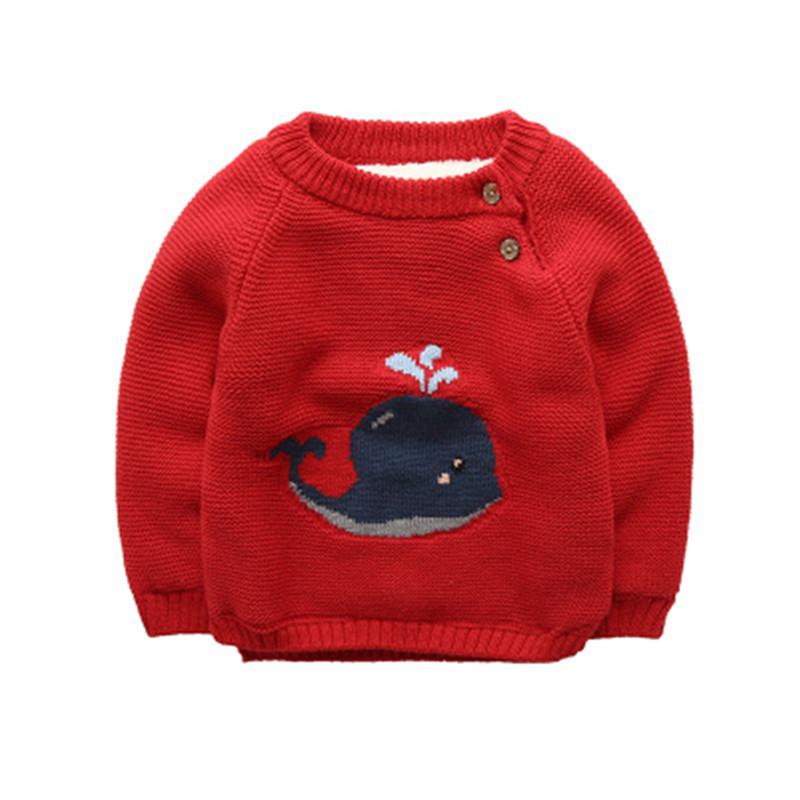 

New Autumn And Winter Fashion Children's Sweater Baby Children Plus Velvet Thick Knit Sweater Coat Cute Cartoon Whale, Khaki