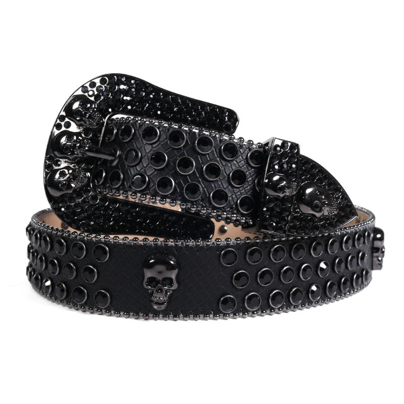 

Belts Rhinestones Belt Western Black Skull Diamond For Women Men Fashion Pin Buckle Cool Cowboy Jeans Ceinture Femme, White
