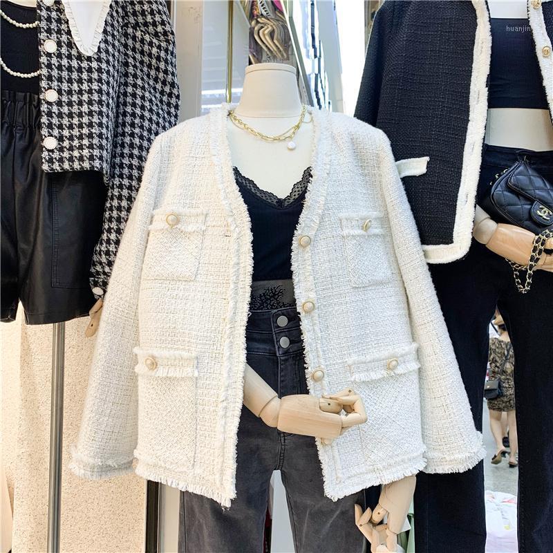 

Women's Jackets Korean Style Woman Jacklee Ins Fashion Single-breasted Tweed Jacket White Autumn Winter Vintage Fringed Tassels Short