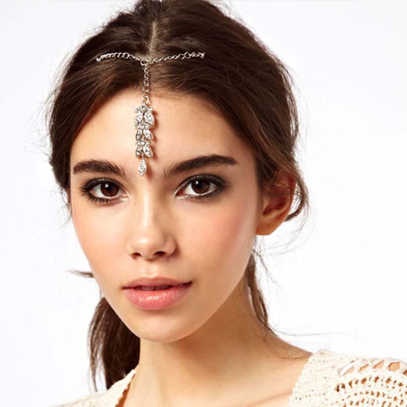 

GETNOIVAS Silver Color Rhinestone Leaf Forehead Pendant Hair Pins Women Head Chain Hair Jewelry Headpiece Accessories SL1