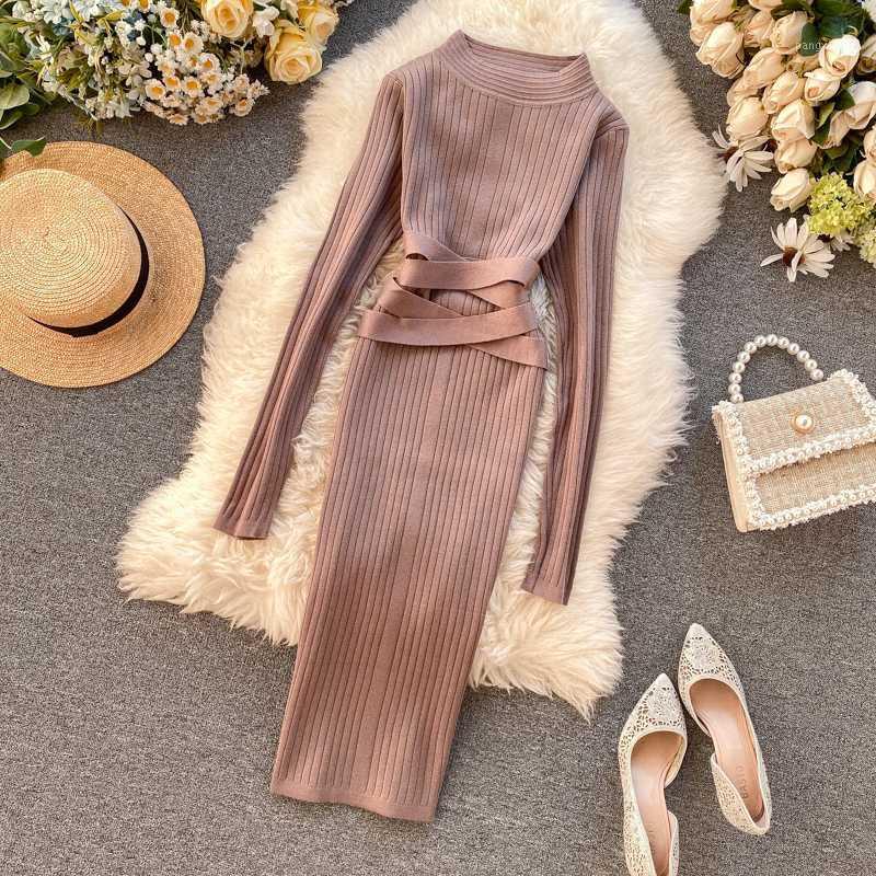 

Aibeautyer 2020 Slim Bandage Midi Pencil Dresses Autumn Winter Bodycon Knitted Sweater Party Women Club Knee Length Dress1, Beige