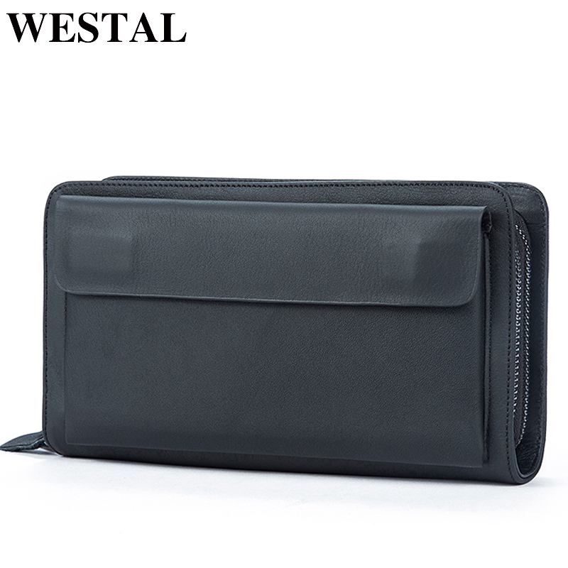 

WESTAL men's wallet genuine leather clutch male clutch bag business portomonee wallets purse for men leather wallet money bag, 9069bblack