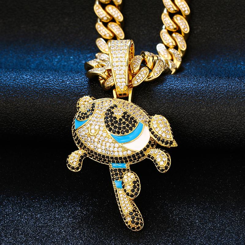 

Fashion New Zircon Pendant Hip Hop Cartoons Pattern Copper Jewelry Unisex Hipster Cuban Chain 10mm Necklace