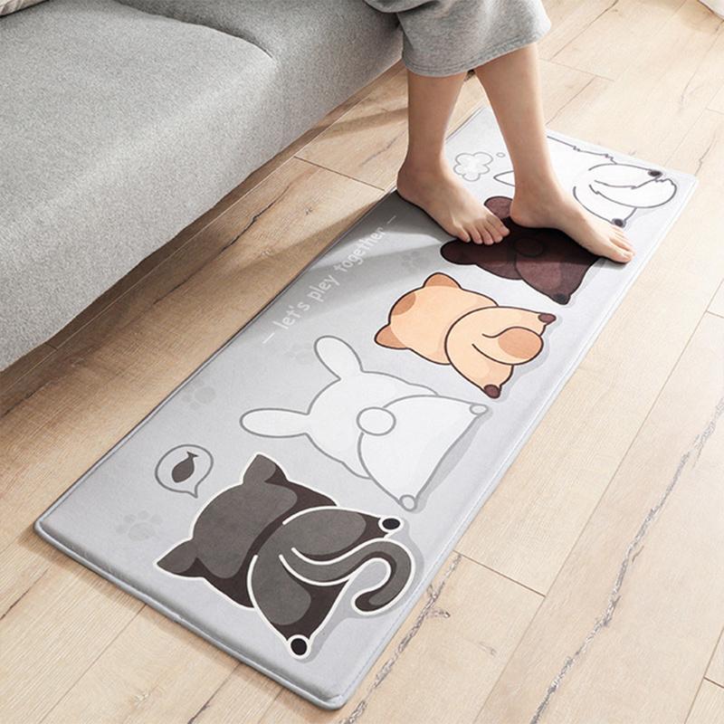 

Cartoon Kitchen Carpet Flannel Carpets Floor Mats Door Mat In the Hallway Doormat Entrance Outdoor Bivingroom Anti-slip Rugs, Gray