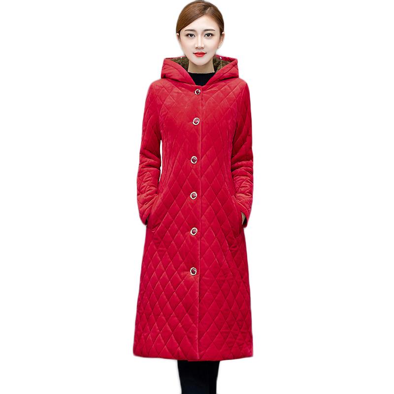 

Fashion Large Size Winter Jacket Women Cotton Clothes Keep Warm Long Parkas Down Cotton Velvet Outerwear Hooded High Quality 349, Red