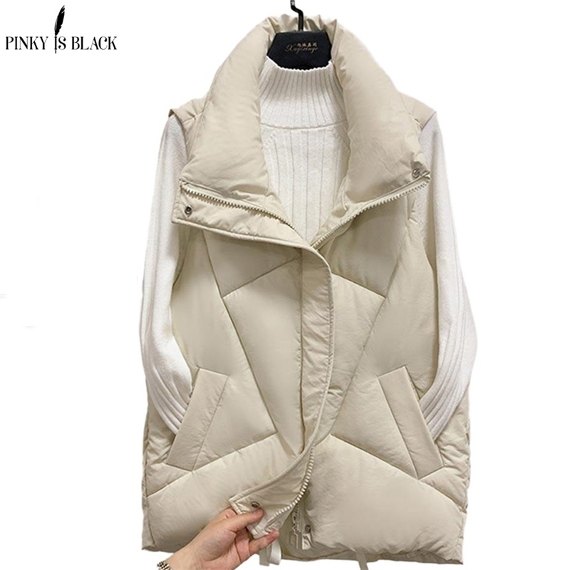 

PinkyIsBlack Stand Collar Women Winter Vests 2020 New Short Vest Cotton Padded Jacket Sleeveless Female Winter Waistcoat Vest 201124, Beige