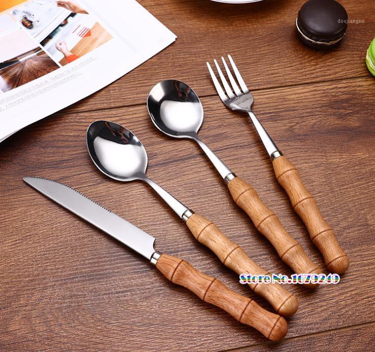 

30set Creative Bamboo Joint Stainless Steel Wooden Cutlery Set Dinnerware Tableware Silverware Sets Dinner1