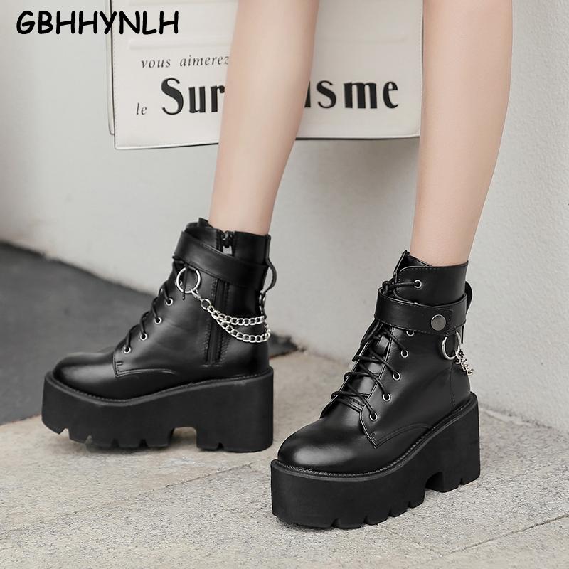 

GBHHYNLH woman winter boots 2020 Women Ankle Boots women low heel Platform shoes boots-women botas cowboy mujer LJA852, Black