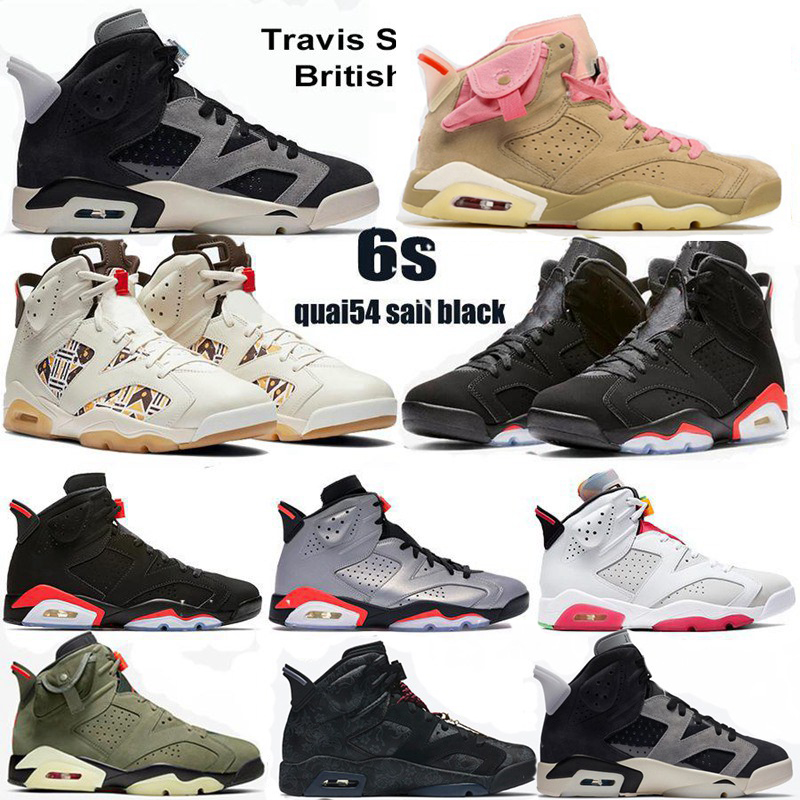

VI 6s Travis Scotts British Khaki Basketball Shoes Olive PSGS DMP Black Infrared Electric Green Smoke Grey Quai 54 Tinker AJS6 Sneakers, #11