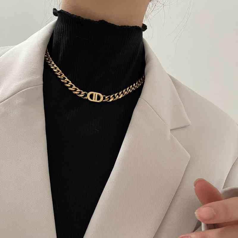 

Famous Brand Designer Letter Cd Stainless Steel Necklace Hip Hop Chunky Cuban Chain Not Fade Gold for Men, Silver