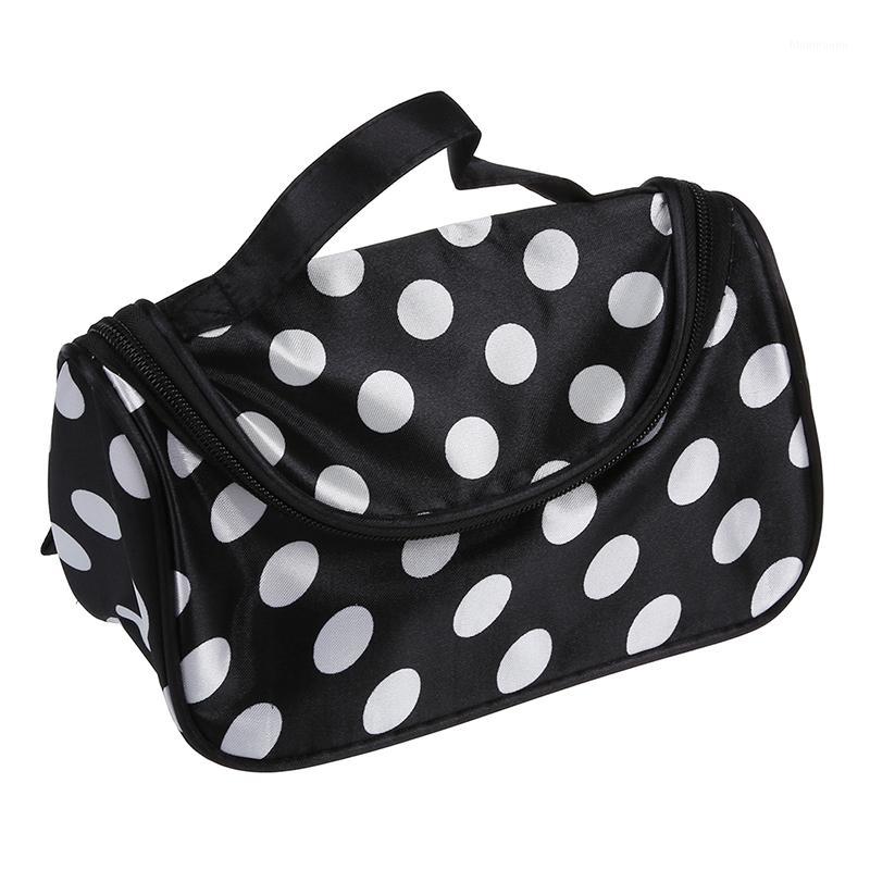 

NEW-Black Zipper Bag Cosmetic Toiletry Bag Makeup Handbag with Points pattern.1