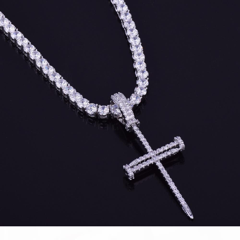 

Nail Cross Pendant Gold Silver Copper Material Iced Cross CZ Necklace With Tennis Chain Fashion Hip Hop Jewelry