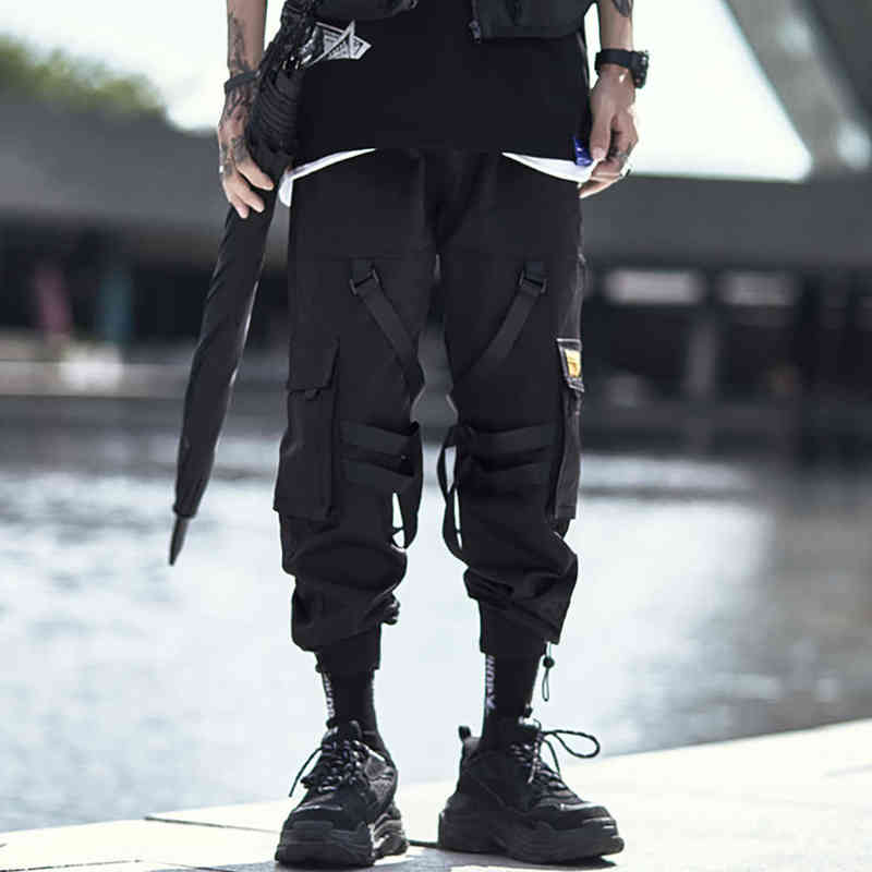 

Streetwear Techwear Black Multi-Pockets Jogger Pants Men H1223