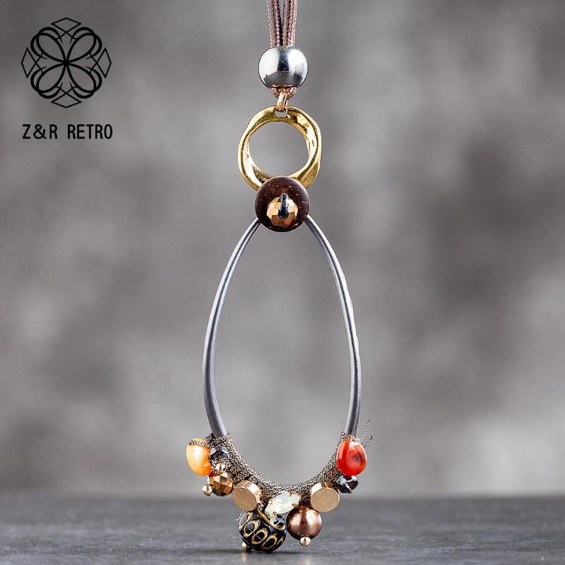 

Vintage Costume Jewelry For Women Suspension Colored Plastic Beads Long Necklace Accessories Bohemian Pendant for Christmas Day
