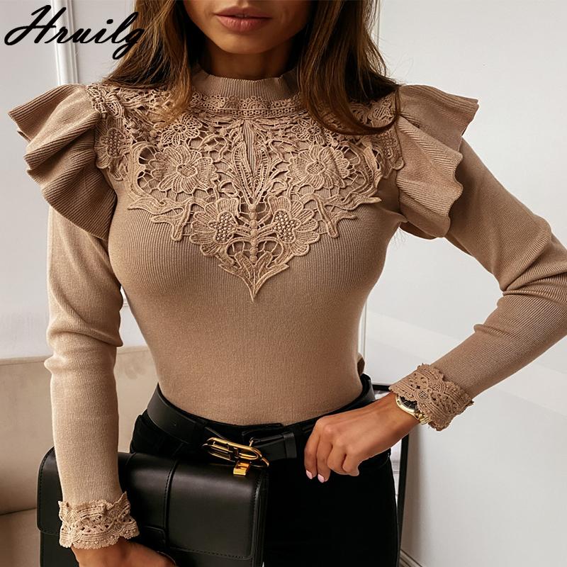 

Woman Sweaters New Streetwear Fashion Skinny Long Sleeve Sweater O Neck Elegant Office Solid Lace Up Knitted Femme Chandails, Black
