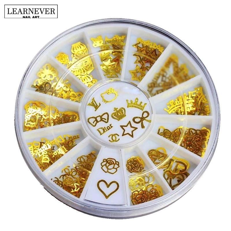 

LEARNEVER Fashion 1 Wheel Golden Glitter Strass Rhinestones 3D Nail Art Decoration Jewelry Charms Studs Nail Decor NAI7509
