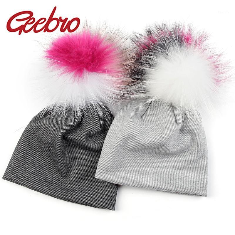 

Geebro Baby Girls Boys Beanies Infant Newborn Winter Warm Beanie Hats Skull Caps Unisex With 15cm Real Fur Pompom Triple Color1