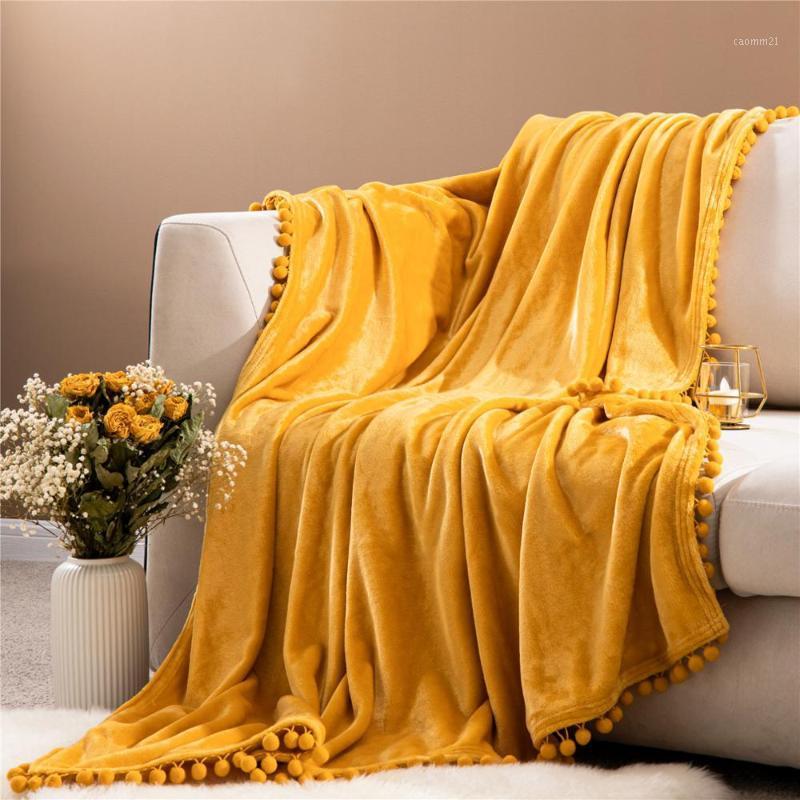 

Flannel Blanket with Hair Ball Soft Warm Plush Solid Color Bedspread Sofa Cover Newborn Baby Blanket Thick Mechanical Wash1