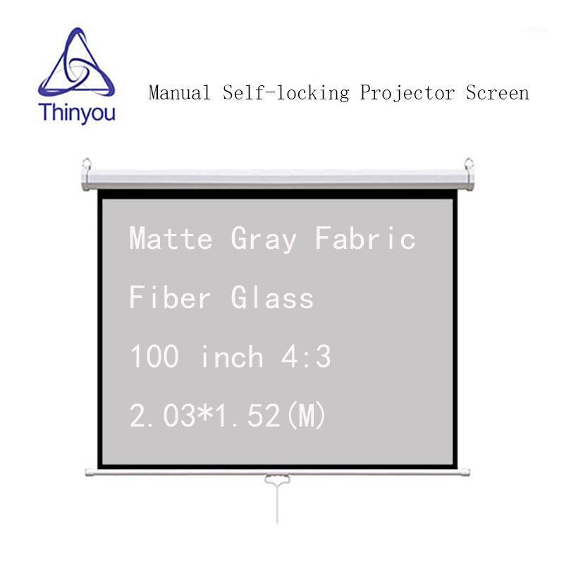 

Thinyou 100 inch 4:3 Auto Self-Locking Screen Matte Gray Fabric Fiber Glass Pull Down Manual Projector Screen for HD projector1