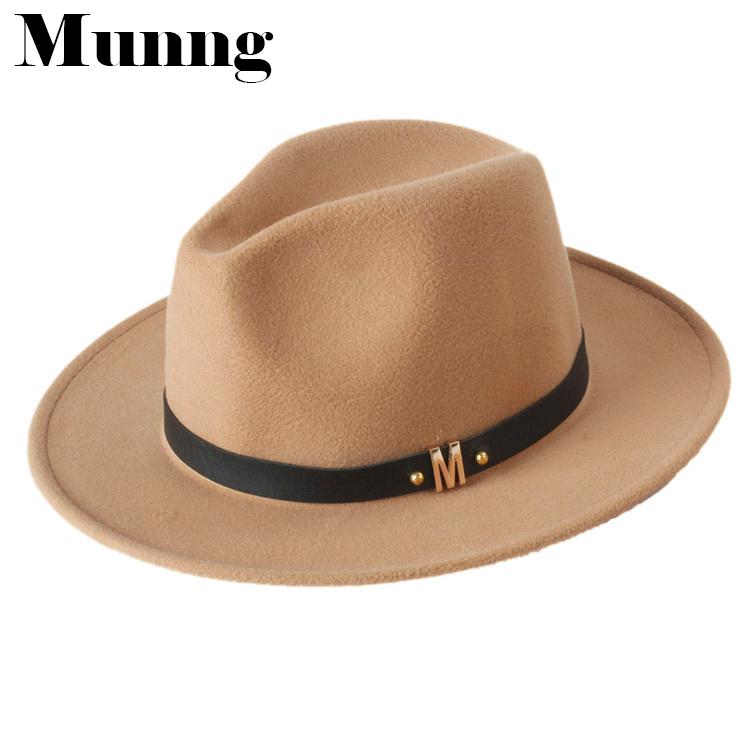 

Munng New Men Women Fashion Wool Wide Brim Fedora Hat Vintage Panama Sun Top Cap, Black