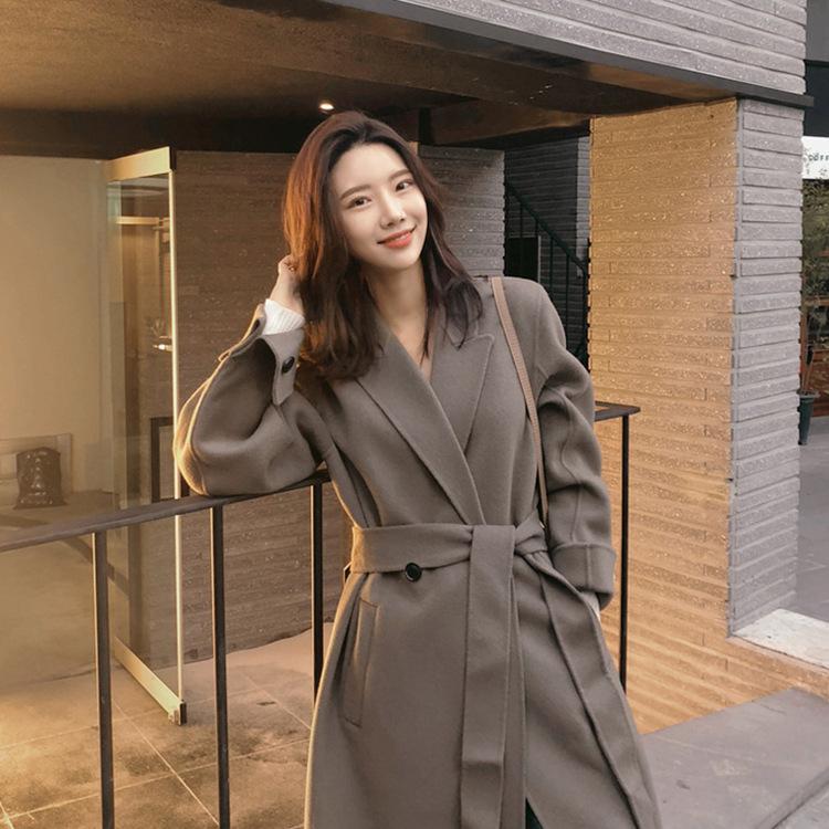 

Korean ladies from Dongdaemun lace up cashmere mid-length woolen coat women's bat sleeve coat women, Black