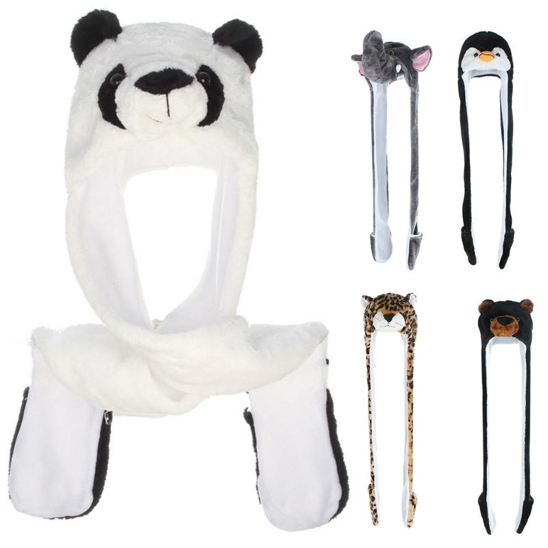 

3 In 1 Multifunctional Plush Hat Scarf Mitten Combo Cute Animal Character Stuffed Hooded Beanie Earflap Cap Neck Warmer