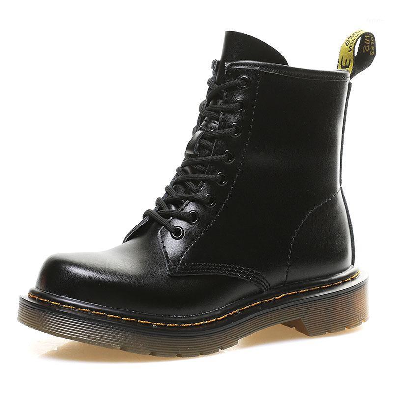 

Autumn Casual Versatile Breathable Leather Boots Women Boots Women's British-Style 6-Hole Retro Motorcycle Short 20201, 3-hole black