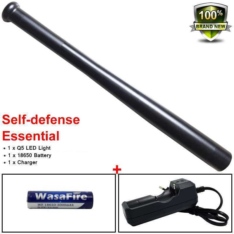 

Powerful Flashlights XPE Q5 Led Flashlight Tactical Patrol Baton Baseball Bat Self Defense Stick Torch + 18650 Battery + Charger Y200727
