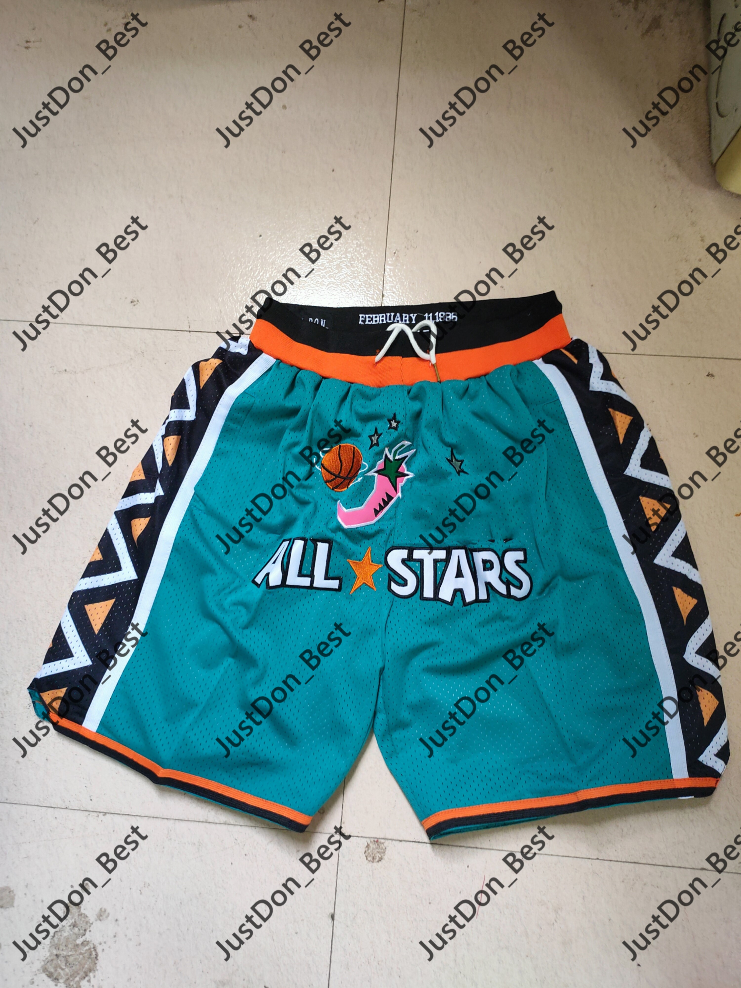 

Men JUST DON Pocket Basketball Shorts Vintage Stitched 1996 Green Eastern All-Star Pocket Shorts Lining Mesh Sweatpants, Black;red