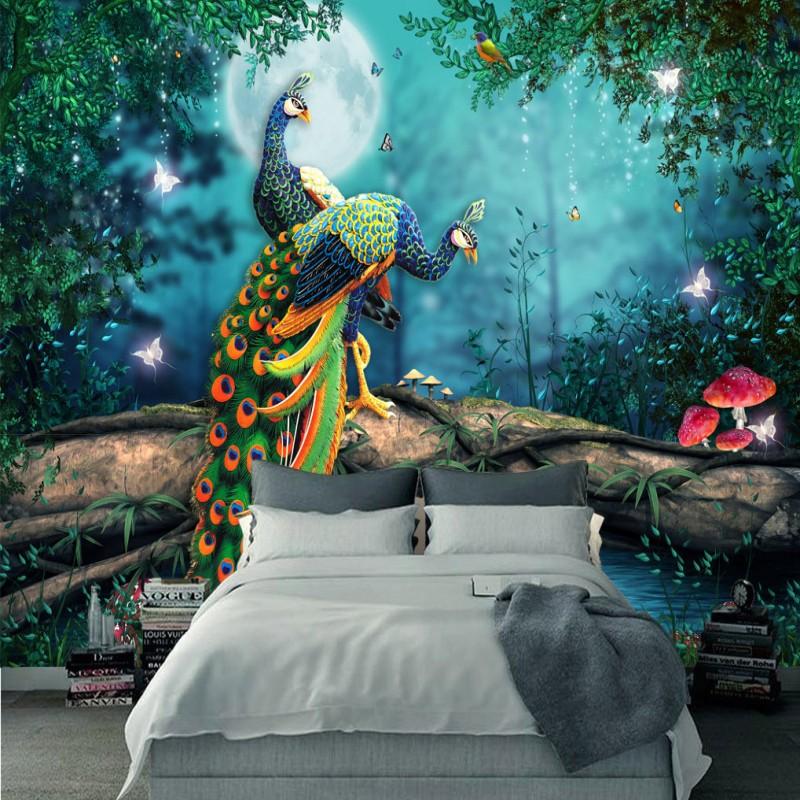 

Dropship Custom Mural Fantastic Forest Peacock Backdrop Custom Living Room High Quality Mural Bedroom Wallpapers for Living Room, As pic