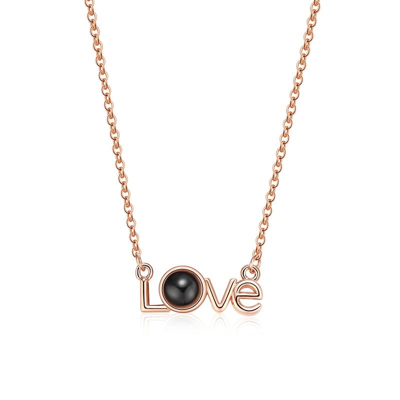 

Trendy 100 languages I love you Necklace LOVE Projection Pendant Necklace Rose Gold&Silver color Women Jewelry Hot Sale