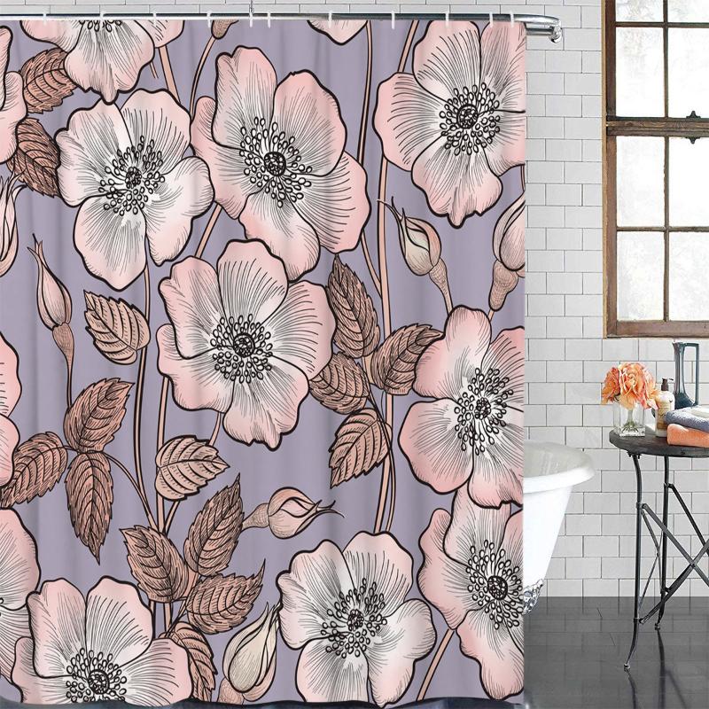 

Bathroom Waterproof Curtain Plant Bloom Flowers Fabric Shower Curtain Home Bathroom Decor Shower