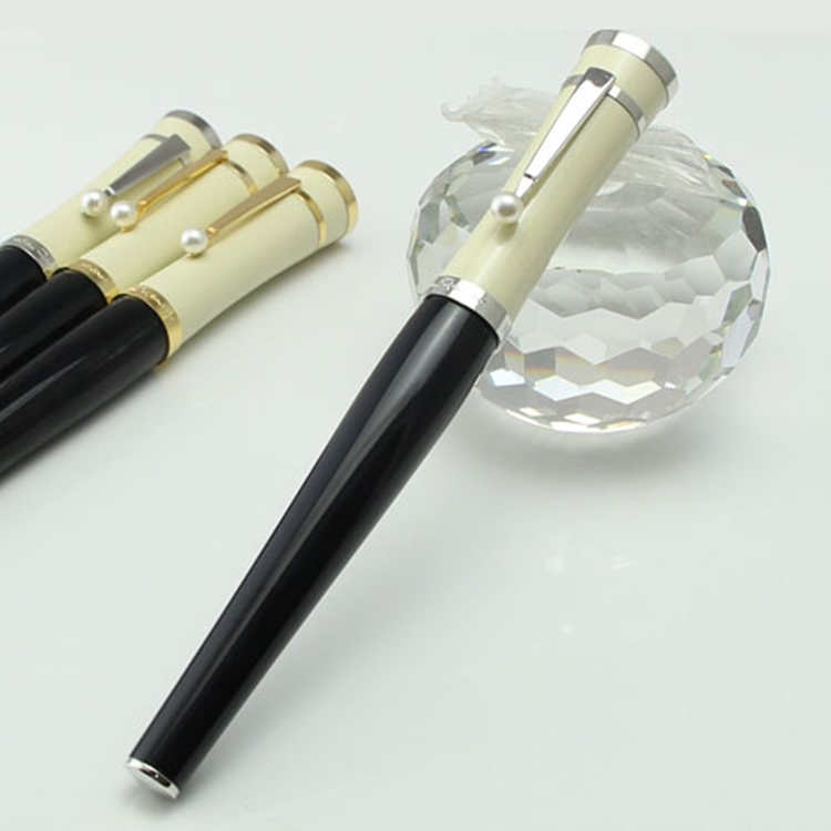 

high-quality Ballpoint pens Greta Garbo black resin Fountain Pen / roller ball pen with pearl silver clip office school stationery, Picture color