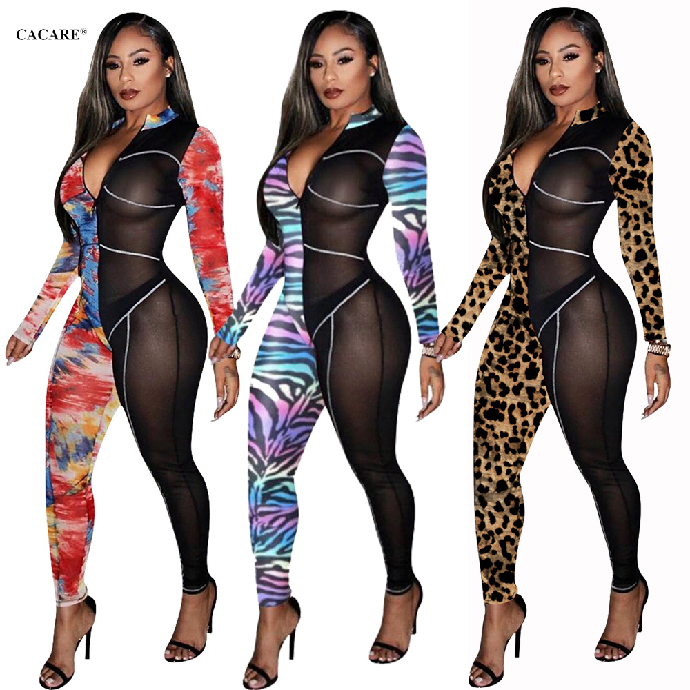 

Sexy Long Jumpsuit Rompers Women Summer Bodycon Overalls Playsuit Mesh Bodysuit Ladies Jumpsuits 5 Colors F0634 Long Sleeve