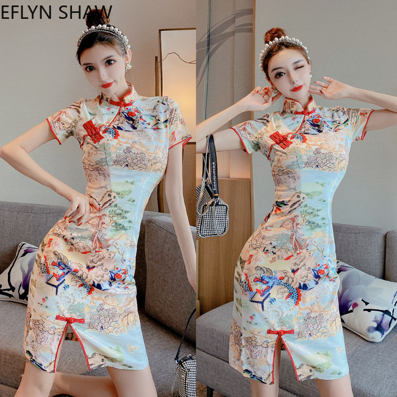 

2021 Chinese Style Cheongsam Will See New Sexy Sleeves Retro Young Goddess Model Split Improved Short Mini Dress Chi-pao 9497, Multi