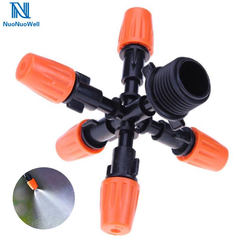 

NuoNuoWell 5 Outlet Adjustable Misting Sprinkler Nozzle Micro Irrigation Atomizing Head With 1/2" Male Screw Connector, 5pcs