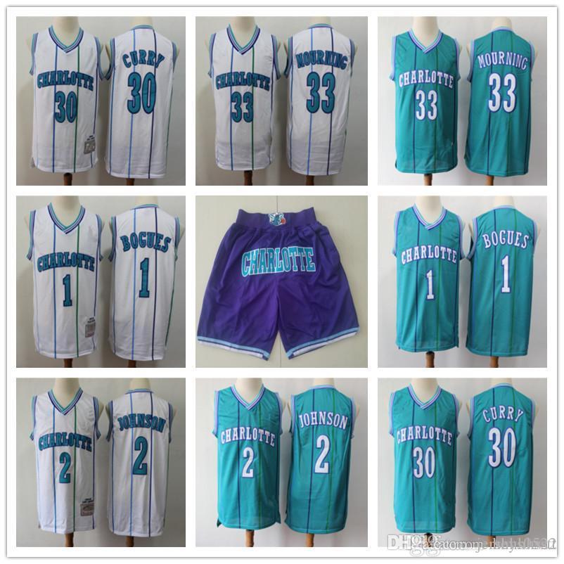 

Mens Charlotte Hornets Throwback 33 Alonzo Mourning 2 Larry Johnson 1 Bogues 30 Dell Curry Basketball Shorts Basketball Jerseys blue, Color