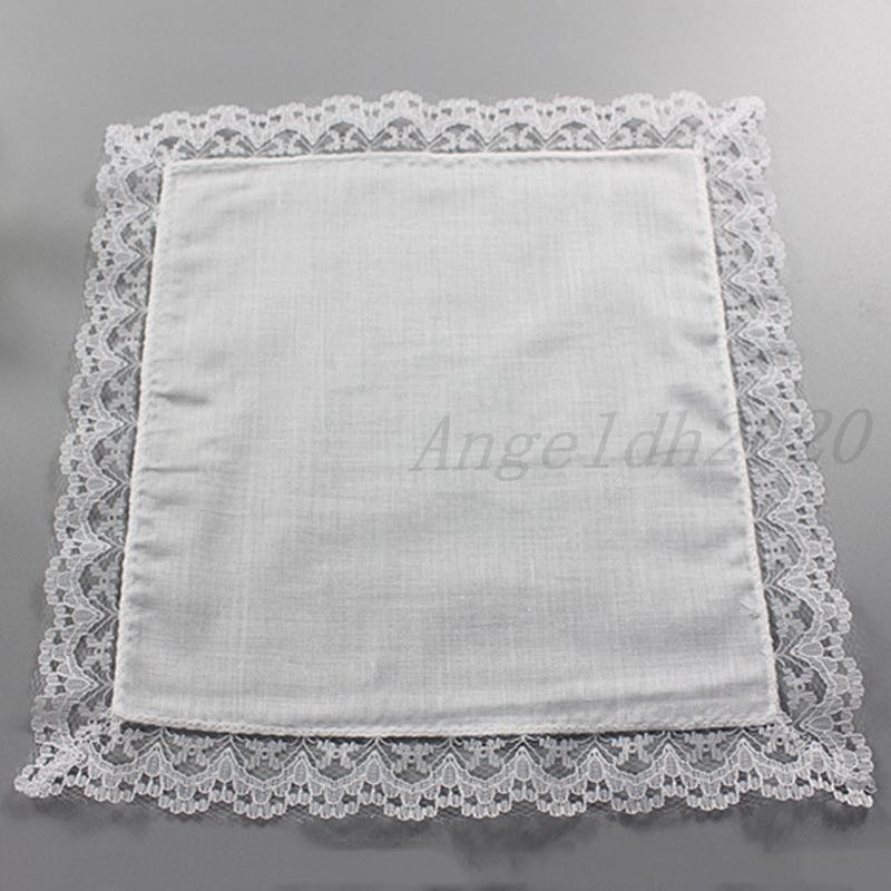 

25cm White Lace Thin Handkerchief 100% Cotton Towel Woman Wedding Gift Party Decoration Cloth Napkin DIY Plain Blank Handkerchief
