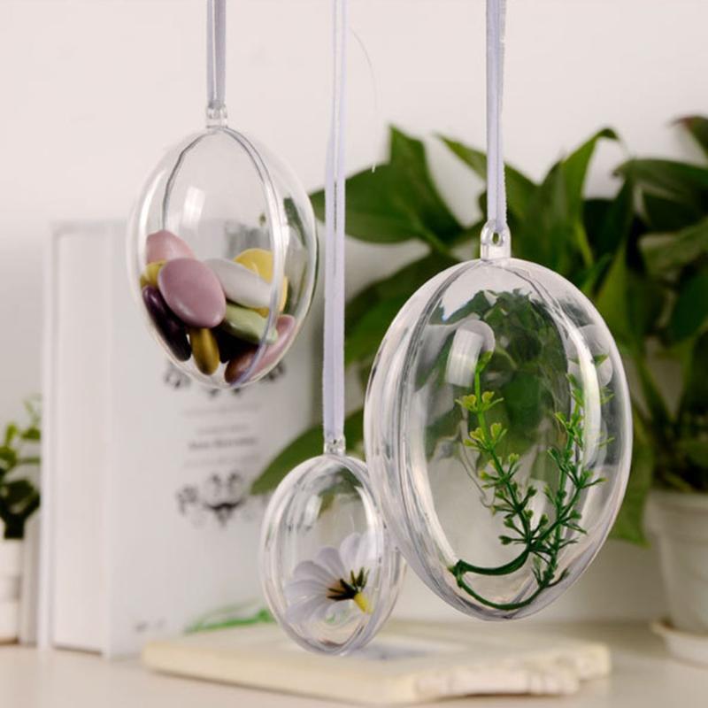 

Gift Wrap 5pcs Plastic Oval Egg Shape Hollow Ball Transparent Candy Box Wedding Decor