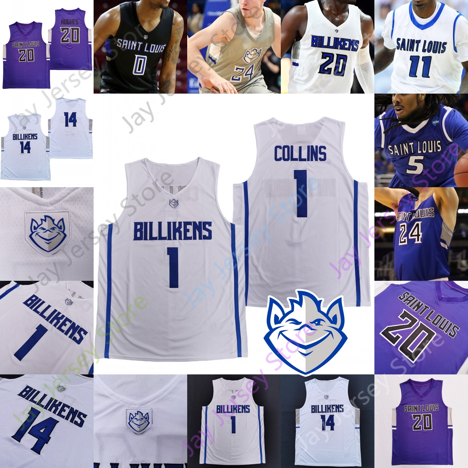 

2021 Billikens Basketball Jersey NCAA College Goodwin Gibson Jimerson Perkins Jacobs Yuri Collins Thatch Jr. Bell Jr. Tay Weaver Hughes Reed, Blue 2019