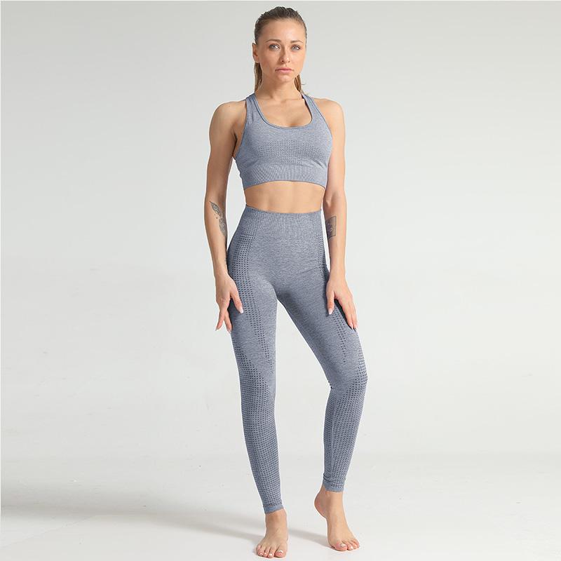 

Women Seamless Yoga Set Fitness SportsWear Gym Clothing Bra Crop Top High Waist Running Leggings Workout Sleeveless Suits Pants, P15-cangqing